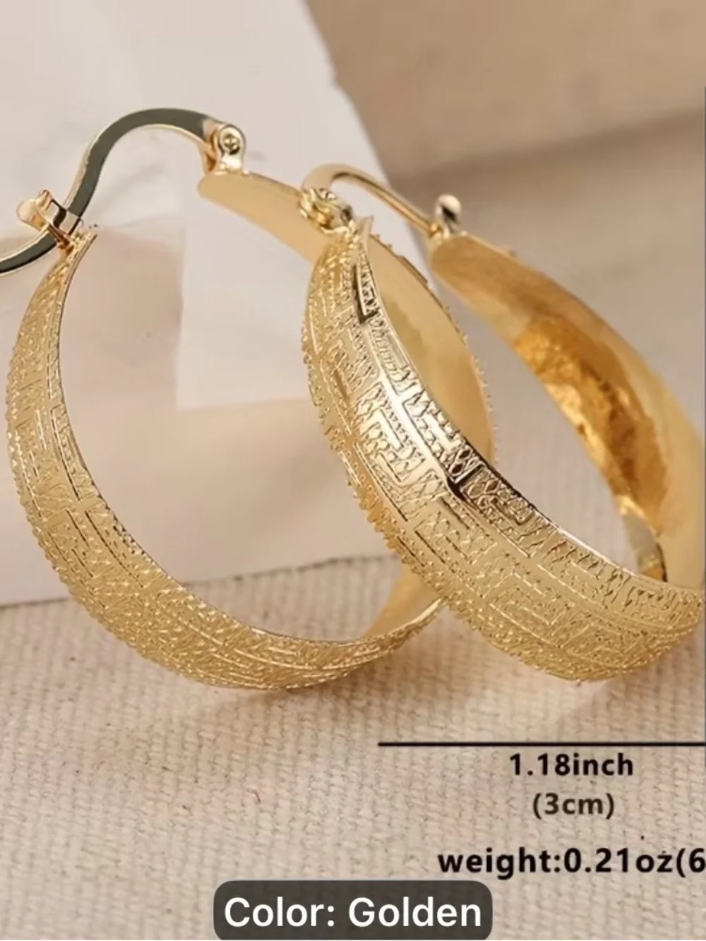 Golden pleated Feminine classic Retro patterned Circular Hoop Earrings